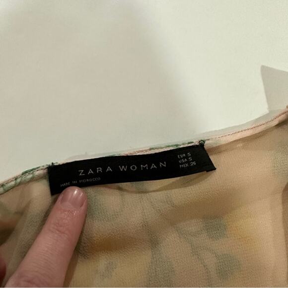 Zara Light Pink Floral Ruffle Asymmetrical Slit Midi‎ Dress Size S - Picture 8 of 12